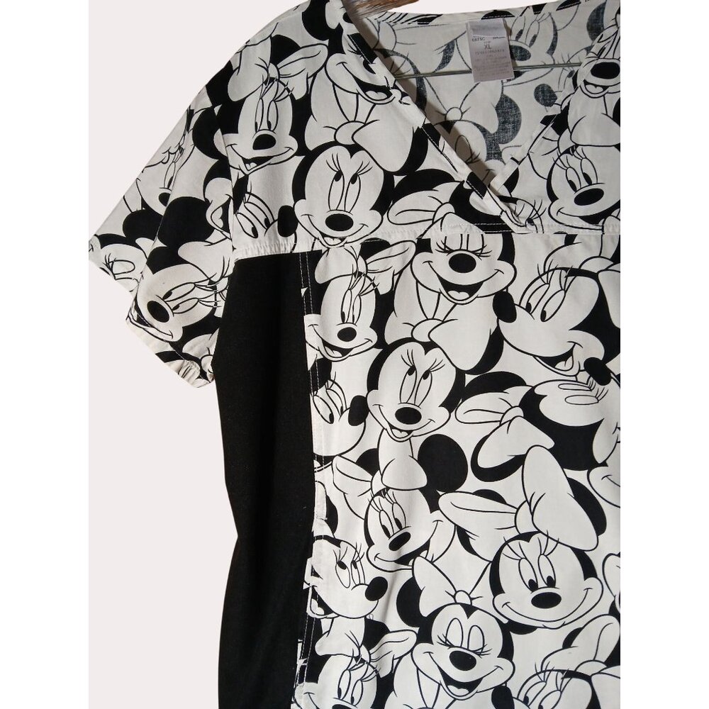 Disney Tooniforms Minnie Mouse Scrub Top Black White V Neck Side Panels XL - Picture 4 of 12